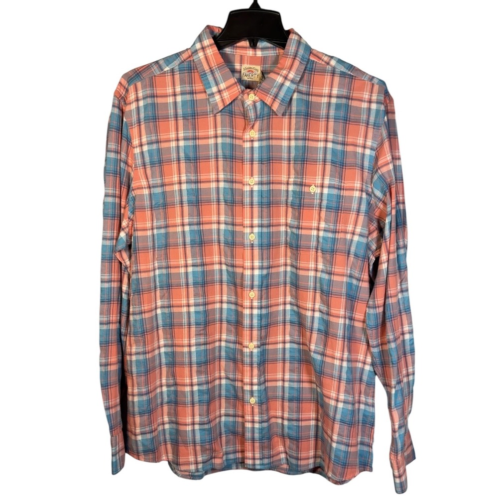Faherty Mens XXL Organic Cotton Plaid Button Front Long Sleeve Shirt NWT